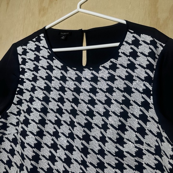 Talbots Sequin Herringbone Plaid Blouse Size 14 - Picture 2 of 13
